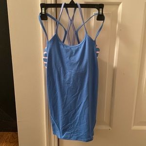 girls ivivva tank top in a size 10, blue and pink, built in bra with stripes
